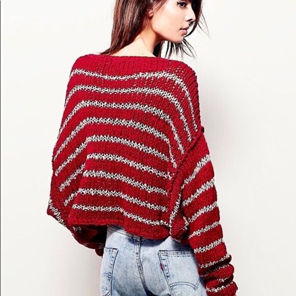 FREE PEOPLE Over Easy Striped Open Chunky Knit Sweater C31 - Picture 1 of 7